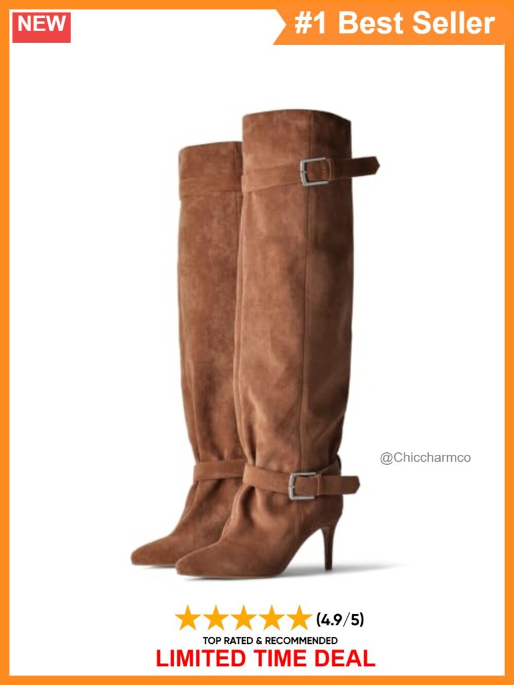 Suede Slouch Over the Knee Kitten Heel Boots with Buckle Belts